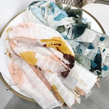 

new foreign trade silk scarf shawl hundred set super long female halo-dyed oil painting tassan scarf sun protection beach towel