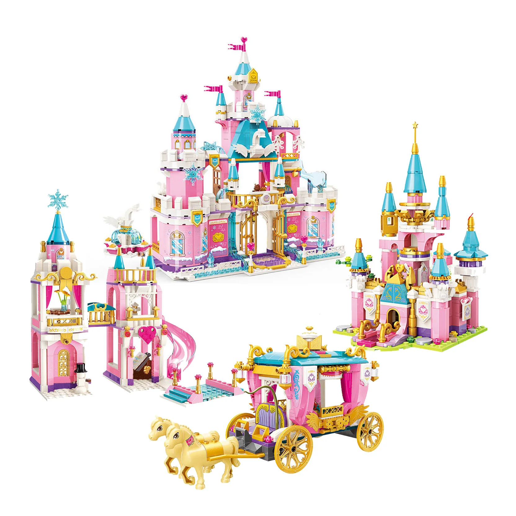 

Girls Building Block Princess Leah Snowy Swan Castle Royal Parade Carriage Educational Bricks Toy For Girl Gift