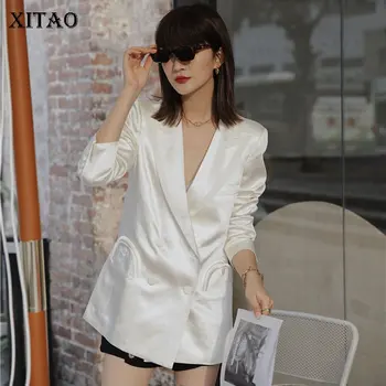 

XITAO Double Breasted Solid Blazer Women 2020 Autumn Casual Fashion New Style Temperament All match Notched Collar Blazer ZP3368