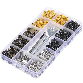 

120 Set Sewing Snap Fasteners Kit Metal Snaps Button Press Studs With Punch Pliers and 4 Pieces Fixing Tool Kit for Clothes Craf