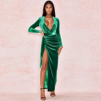 

Women Dress Green Party Club Elegant Long Sleeve 2020 New Summer Vestidos Bodycon Ladies Clothes