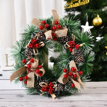 

Creative Christmas Wreath Door Hanging Garland With Frost Clover Wreath Natural Pine Cones Berries Decorative Christmas Garland