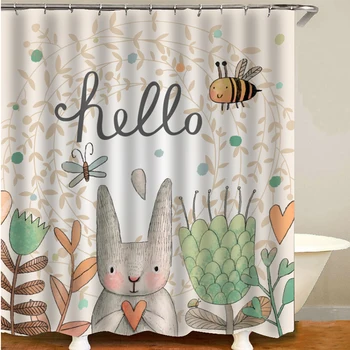 

Bathroom Floor Toilet Mat Watercolor Animals Rabbit Bunny Bees Flowers Print Shower Curtain Mats Decoration