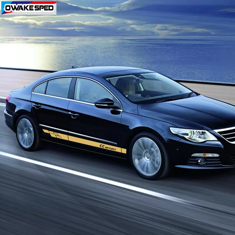 Racing Sport Stripes Car Door Side Skirt Sticker For Volkswagen-Passat CC FSI TSI Auto Body Decor Vinyl Decals Accessories (1)