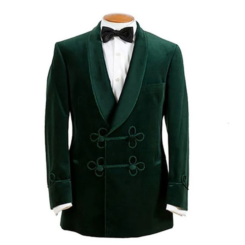 Портной бархатный мужской костюм курительная Куртка приталенный смокинг жениха на заказ Выпускные свадебные Костюмы Блейзер Terno Masuclino - Цвет: Green