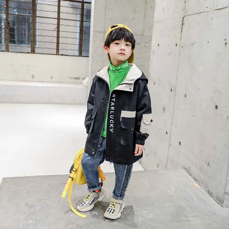 Children's Jacket Letter Print Windbreaker For Boy Long Sleeve Kids Trench Coat Spring Autumn Casual Clothes For Boys Streetwear - Цвет: AS PICTURE