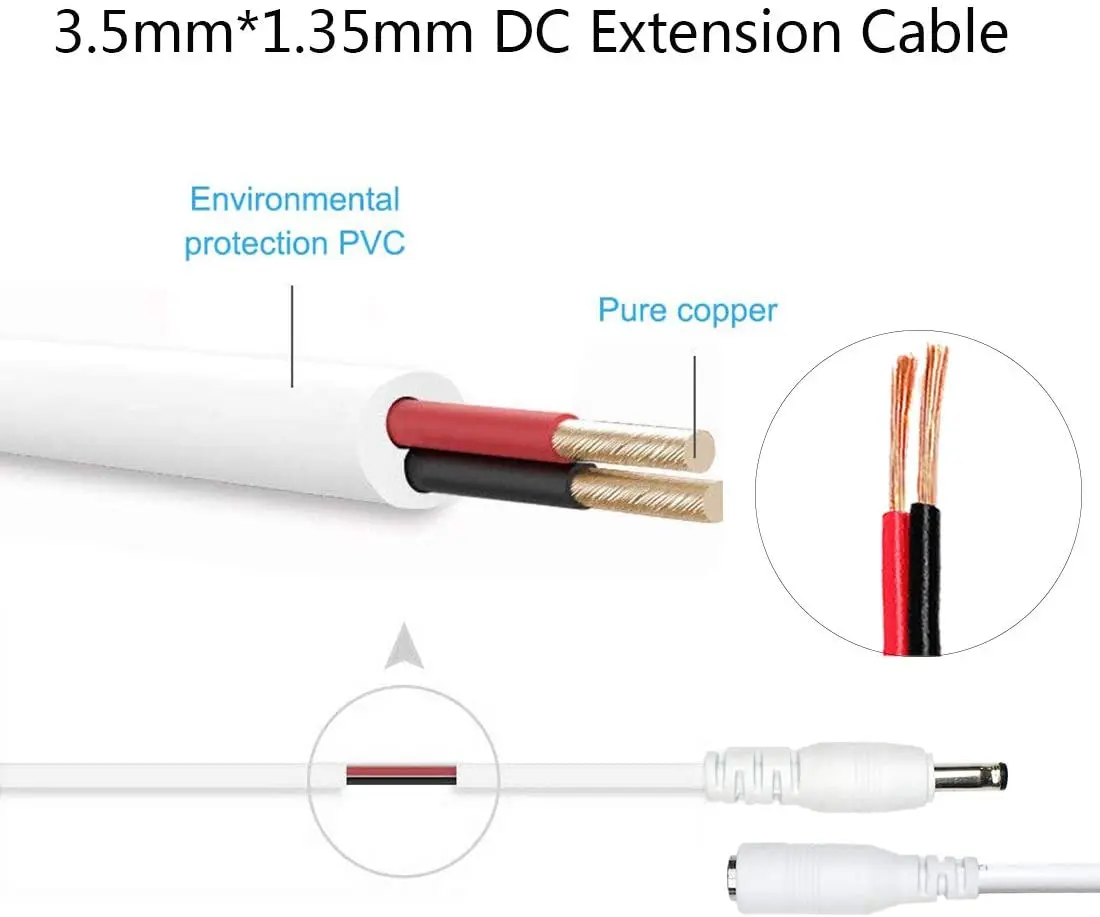 dc 3.5*1.35mm Male to Female Jack DC 5V Plug Extension Cord 5m for DC Power Adapter CCTV Security Camera 2pcs 5m/16.4Feet