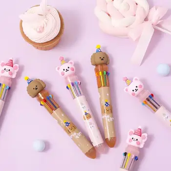 

MINKYS 0.55mm Cute Bear Rabbit Dog 10 Colors Multi-color Ballpoint Pen DIY Drawing Graffiti Ball Pen Kawaii School Stationery