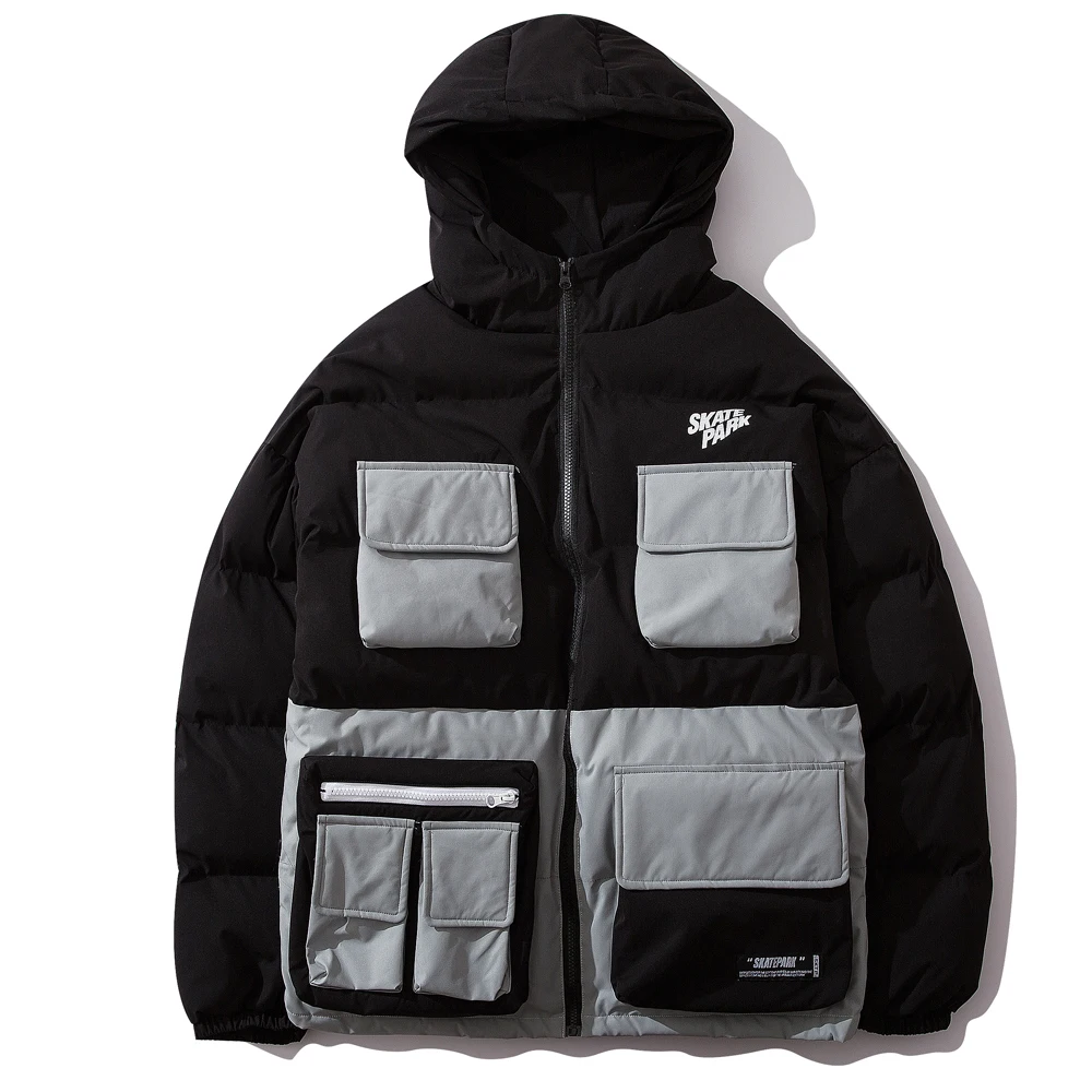 OSCN7 Retro Oversize Contrast Color Padded Jackets Men Japanese Streetwear Loose Casual Women Parkas Jackets Coat 6086