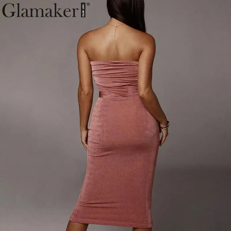 Женское трикотажное платье миди Glamaker облегающее длинное вечернее с открытыми