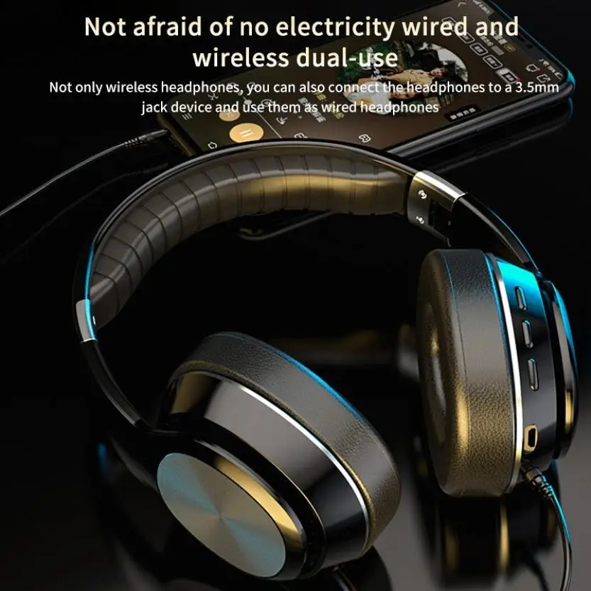 VJ320 HiFi Wireless Bluetooth Headset 5 0 Subwoofer Over Ear Head mounted Headphone 8D Stereo Sound TF Card Foldable Earphone