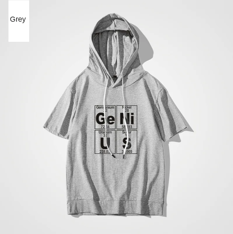 Fashion New Chemical Element Periodic Table Hooded Short-sleeved T-shirt Genius Men and Women Neutral Clothes Couples Wear