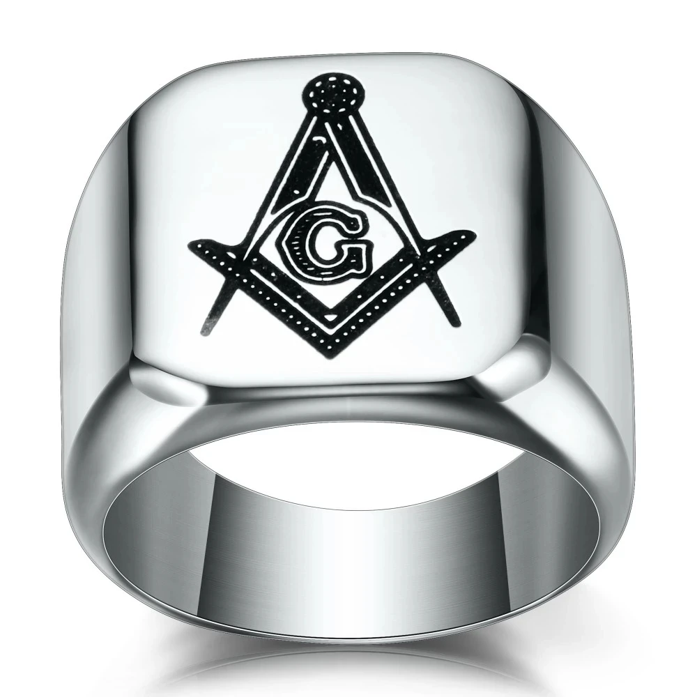 Elegant Black Masonic Stainless Steel Ring - Men's Wedding and Cocktail Jewelry