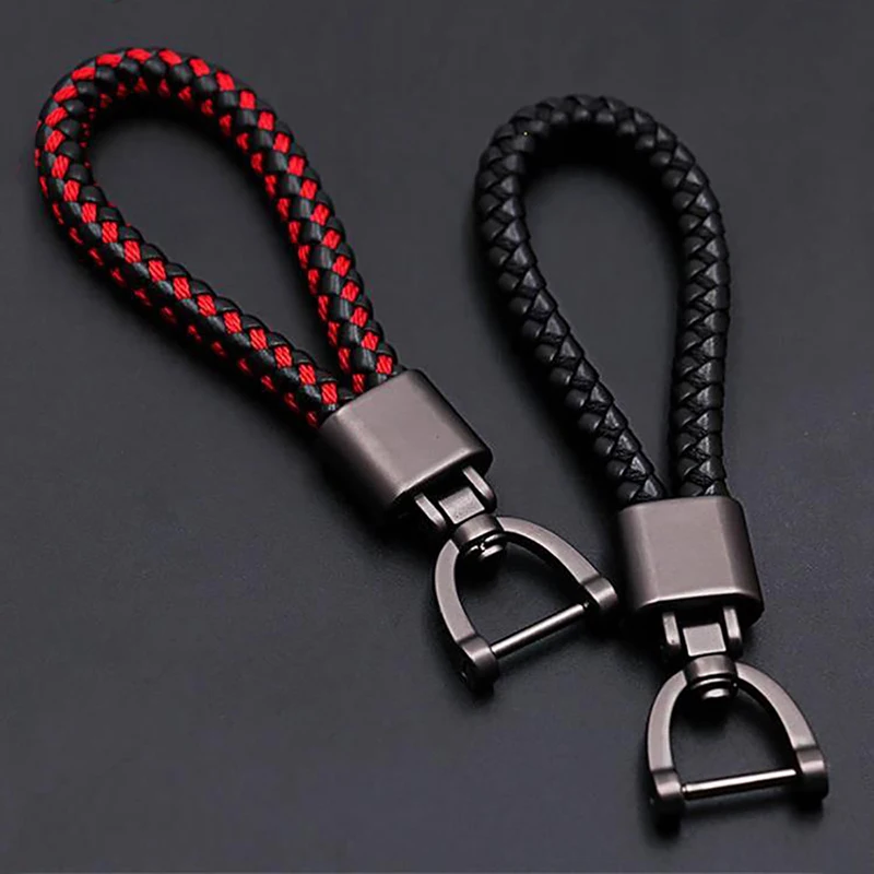 

High-Grade Hand Woven Leather Car Keychain 360 Degree Rotating Horseshoe Buckle Jewelry Key Rings Holder Genuine Bag Pendant