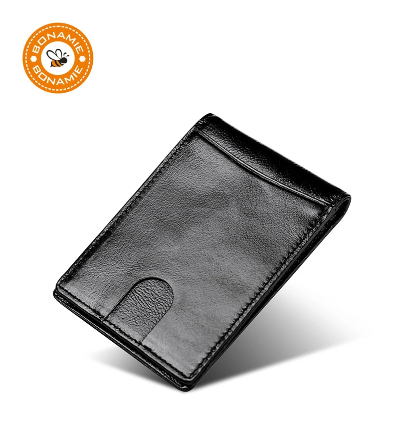 

BONAMIE Cowhide Money Clip For Men Short RFID Wallet Slim Male Card Organizer Mens Man Genuine Leather Bifold Credit Card Wallet