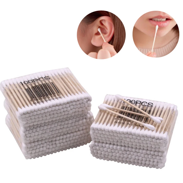 

100Pcs/ Pack Double Head Cotton Swab Women Makeup Cotton Buds Tip For Medical Wood Sticks Nose Ears Cleaning Health Care Tools