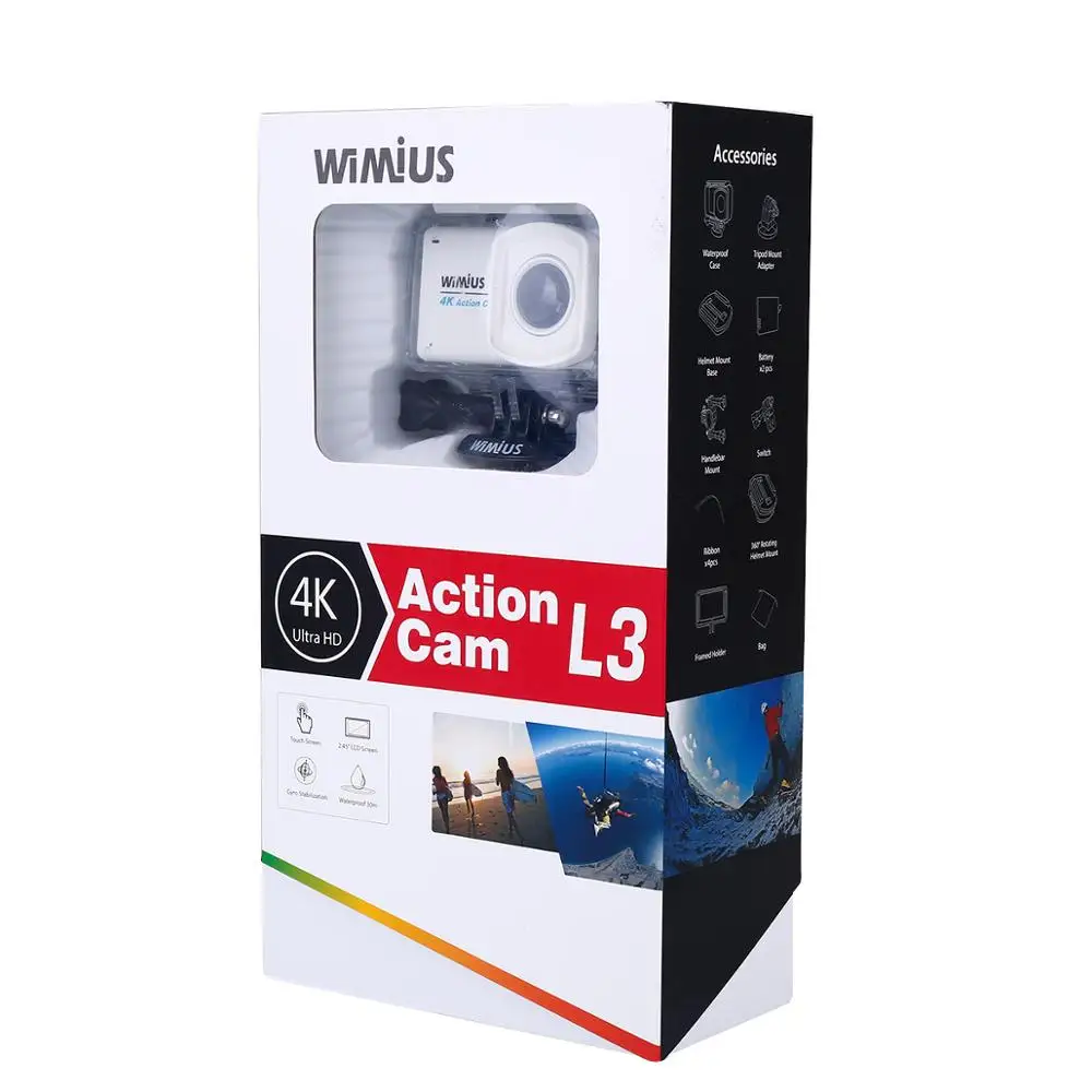 WIMIUS 4K Ultra HD спортивная экшн-камера WiFi 170D уличная спортивная камера Экшн-камера 40 м водонепроницаемая видео запись камеры для шлемов - Цвет: L3 White no bag
