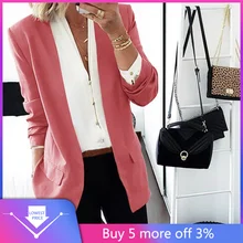 Модный женский повседневный костюм, жакет пиджак в деловом стиле, куртка с длинными рукавами, верхняя одежда, женский черный, розовый приталенный Блейзер, пальто#3