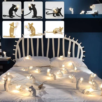 

Modern Resin Animal Rat Mouse Table Lamp Small Mini Mouse Cute LED Night Lights Home Decor Desk Lights Seletti Bedside Lamp D30