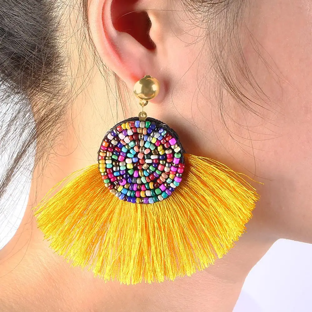 2018 Fashion Red Long Tassel Drop Earrings Vintage Ethnic Fringed Dangle Earrings Women Jewelry Bohemian Ear Drop Brincos CS27