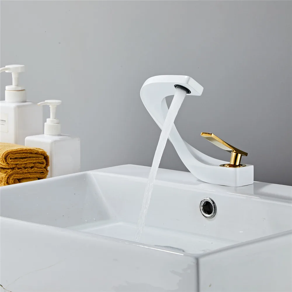 Tuqiu Basin Faucet White and Gold Bathroom Mixer Tap Brushed Gold/Nickel/Chrome Wash basin Faucet Hot and Cold Sink New