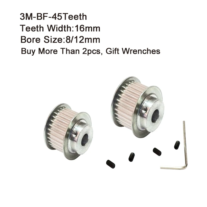

HTD 3M Timing Pulley 45 Teeth 8/12mm Bore Size 16mm Width Timing Belt Pulley 3M for CNC Machines Laser Engraving Machine