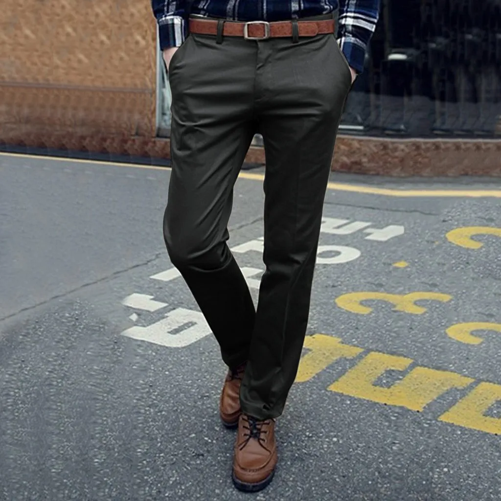 Мужские деловые Брюки повседневные весенне-осенние тонкие однотонные длинные брюки на молнии мужские эластичные прямые Формальные Брюки