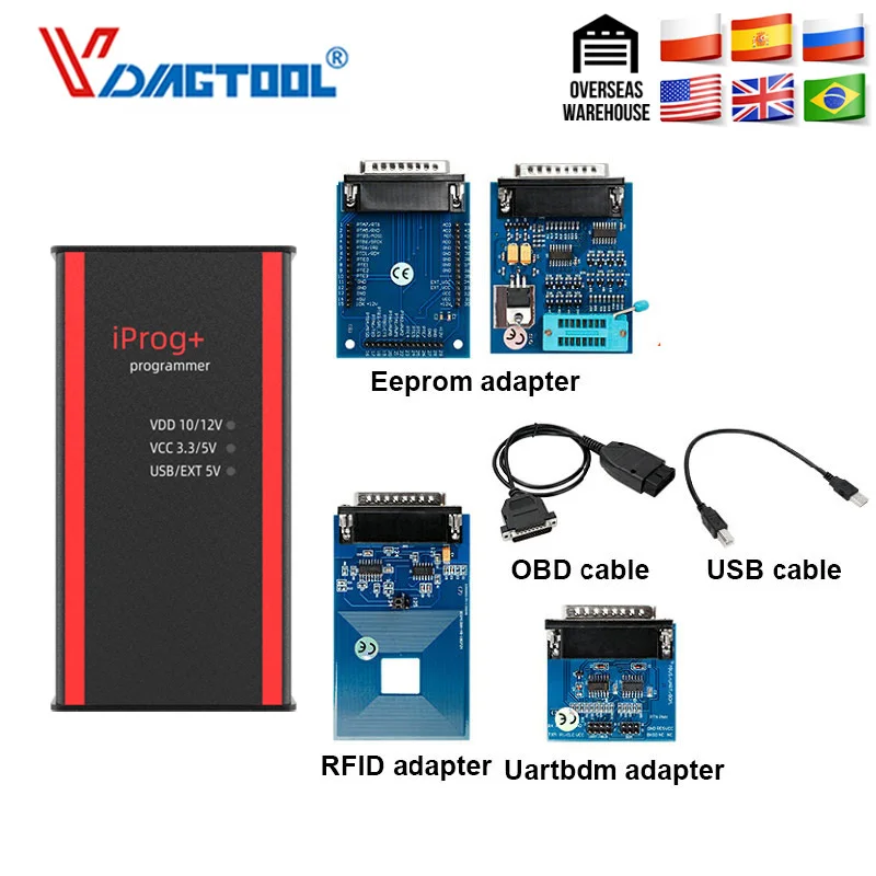 Новейший Iprog+ ключевой программатор поддержка IMMO+ коррекция пробега+ сброс подушки безопасности Iprog Pro до Замена Carprog/Digiprog/Tango - Цвет: 4 adapter