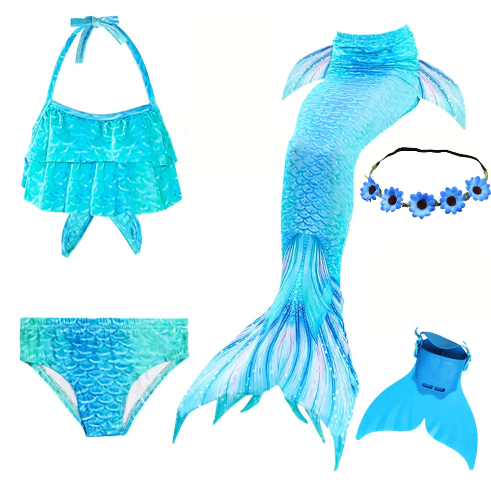 5 pcs-2 Пурим хвост русалки для девочек Купальники бикини дети купальник, хвост русалки с ласты плавник гирлянда Рождественская вечеринка косплей платье - Цвет: 5 pcs-2