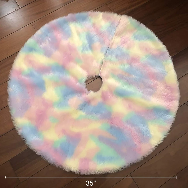 

Christmas Tree Skirt 35.5-Inch Colorful Plush Rainbow Tree Skirt Christmas Tree Skirt Christmas Decoration Indoor Outdoor Home H