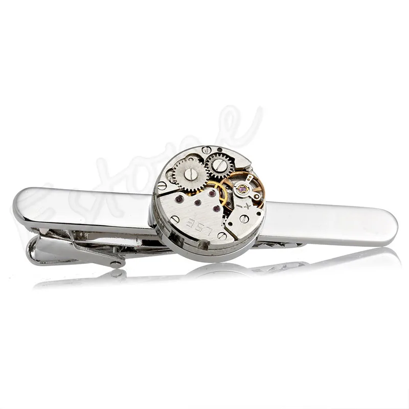 

Steampunk Men's Tie Clip Vintage Watch Movement Tie Clasp Tack Silver W2952001