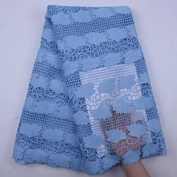 

High Quality African Guipure Cord Lace Fabric Hollow Out Nigerian Water Soluble Cord Lace Fabric With Stones For Party Sew F1844