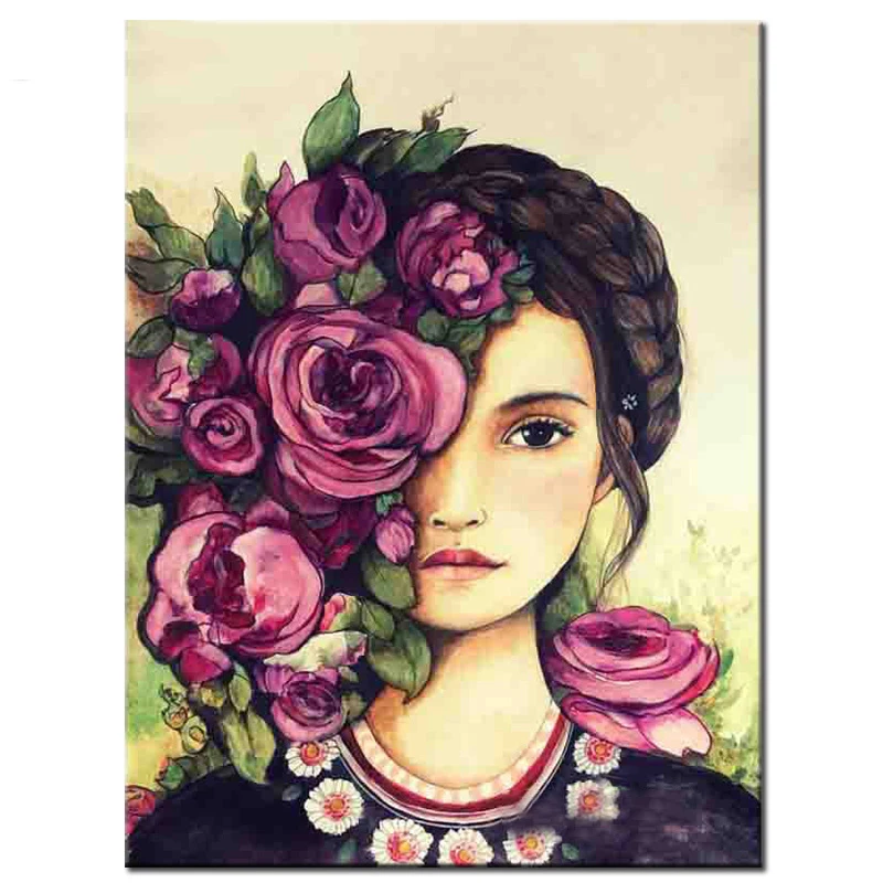 100% Full 5D Diy Daimond Painting Girl&ampFlower 3D Diamond Round Rhinestones Diamant Embroidery Decoration | Дом и сад
