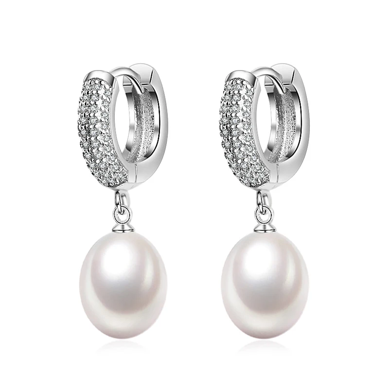Свадебные настоящие серьги из натурального пресноводного жемчуга для женщин, серьги из стерлингового серебра 925 пробы с жемчугом на годовщину, ювелирные изделия для девочек, подарок белый - Цвет камня: white pearl earring