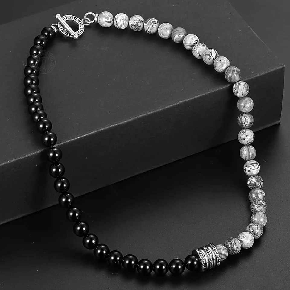 Natural Tiger Eye Lava Bead Choker Necklace for Men