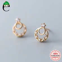 ElfoPlataSi 925 Твердые Настоящее серебро 925 пробы полые круглые серьги-гвоздики из кубического циркония для девушек-подростков, женщин изысканное Серебряное украшение ED18