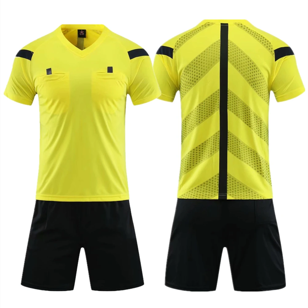 Professional Referee Soccer Jersey Set Adult V-neck Football Referee Uniform Short Sleeve Match Judge Shirt Three Pockets Shorts football uniform,sports uniform sets,soccer referee equipment