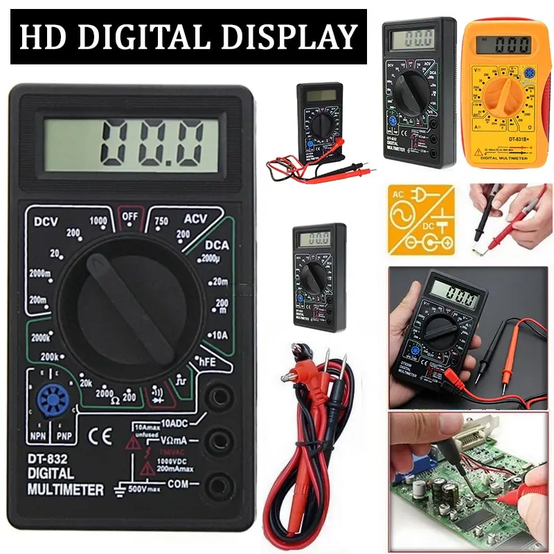 

LCD Digital AC/DC Ammeter Test Lead Probe Multimeter Tester Hand Voltmeter Measuring Current Resistance Temperature Metert