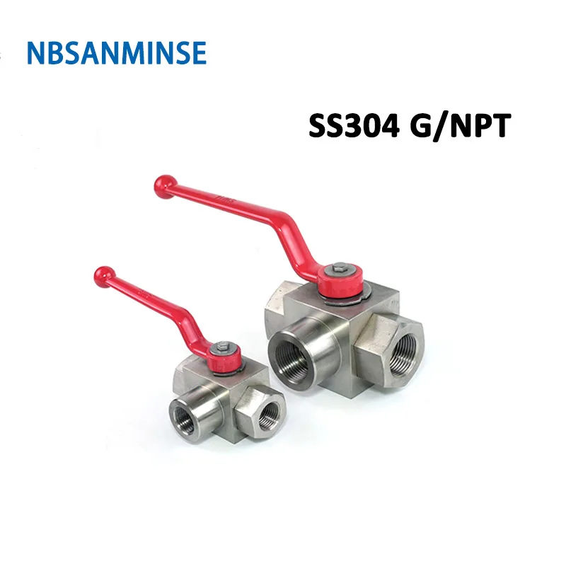 NBSANMINSE KHB3K NPT G 1/4 3/8 1/2 3/4 гидравлический шланг высокого Давление шаровой клапан Нержавеющая сталь SS304 KHB 3-ходовой клапан 31.5MPa