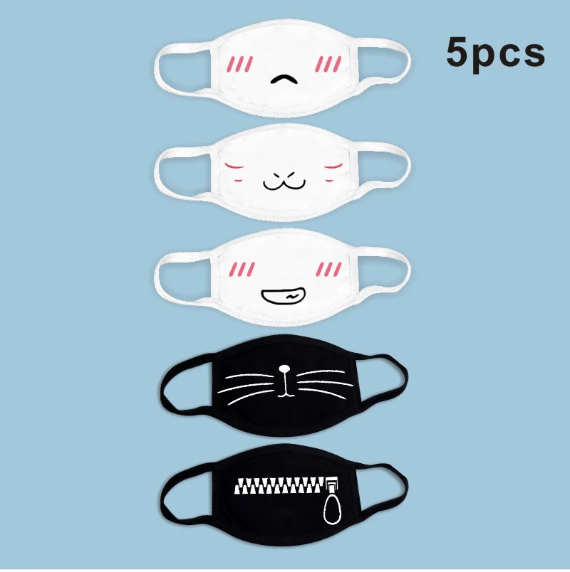 5 PC/lot Dustproof Mouth Mask Cotton Washable Face Mouth Mask Cartoon Face Reusable Fabric Anti Pollution Mask Party Mask