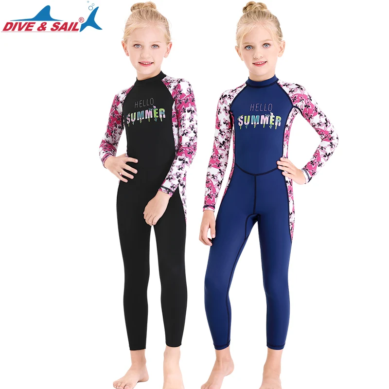 Long Sleeves Full Suit Swimsuit Wetsuit Swimwear Youth Girls Boys One Piece Water Sports Sun Protection Rash Guard UPF 50 