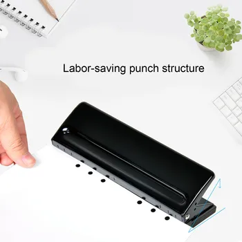 

6-Hole Adjustable Manual Metal Hole Punch Puncher for Office School Home Study Room Paper Document Black
