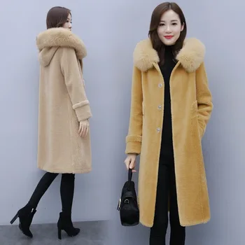 

Sheep sheared coat 2019 new slim hooded fox fur wool composite