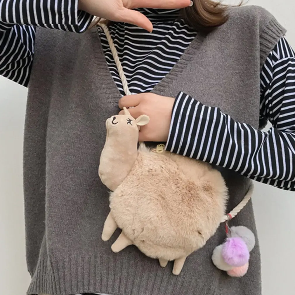Mini Soft Lovely Cute Alpaca/Rabbit Design Plush Trendy Women Bag Messenger Bag Casual Ladies Single Shoulder Bag