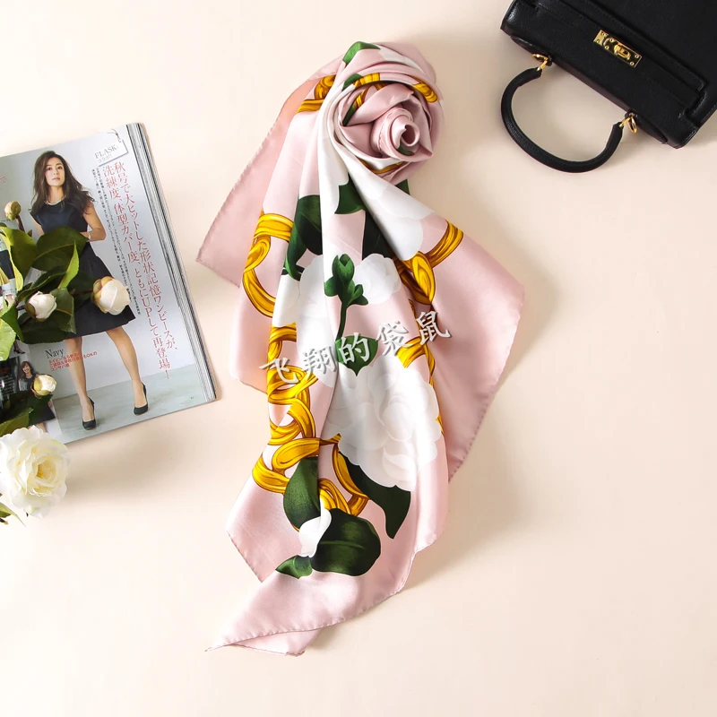 Шелковый шарф хиджаб головные шарфы для женщин модные шарфы шаль подарки 35" - Цвет: Pink