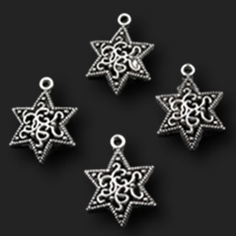 10pcs Silver Color Six-Pointed Star Pendants Retro Earrings Bracelet Metal Accessories DIY Charms Jewelry Crafts Making A591