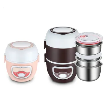 

DMWD Mini Electric Rice Cooker Stainless Steel 2/3 Layers Meal Steamer Heater Thermal Heating Lunch Box Food Container Warmer EU