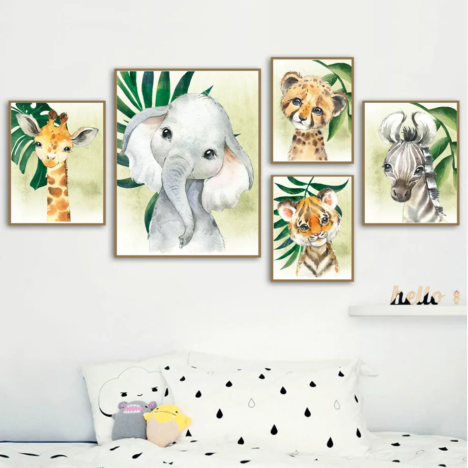 Lion Giraffe Zebra Tropical Leaf Jungle Animals Nordic Posters And Prints  Wall Art Canvas Painting Wall Pictures Kids Room Decor - Painting &  Calligraphy - AliExpress