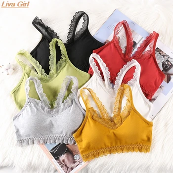 

Hot French Romantic Lace Beautiful Back Padded Tank Tops Women Lace Bras Beauty Back Wrapped Chest Comfortable Wirefree Bras