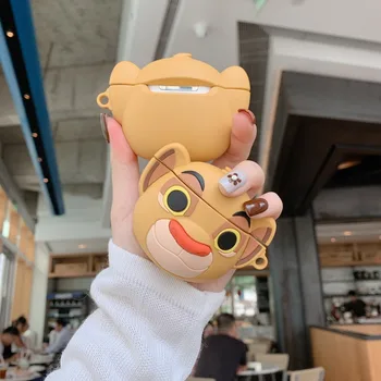 

The Lion King Simba Earphone Case Lovely 3D Dog Cat Silicone Cover for AirPods 1 2 Headset Charging Box Cute Cases with Hook